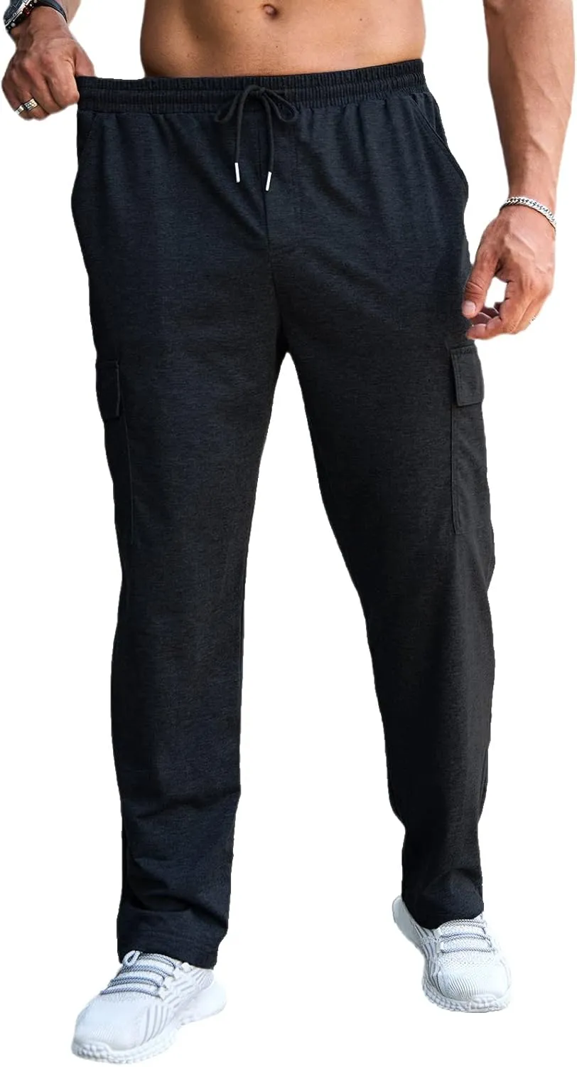 CTU Mens Fashion Baggy Sweatpants Lightweight Workout Cargo Sweatpants Athletic Pants Open Bottom Joggers with Pockets