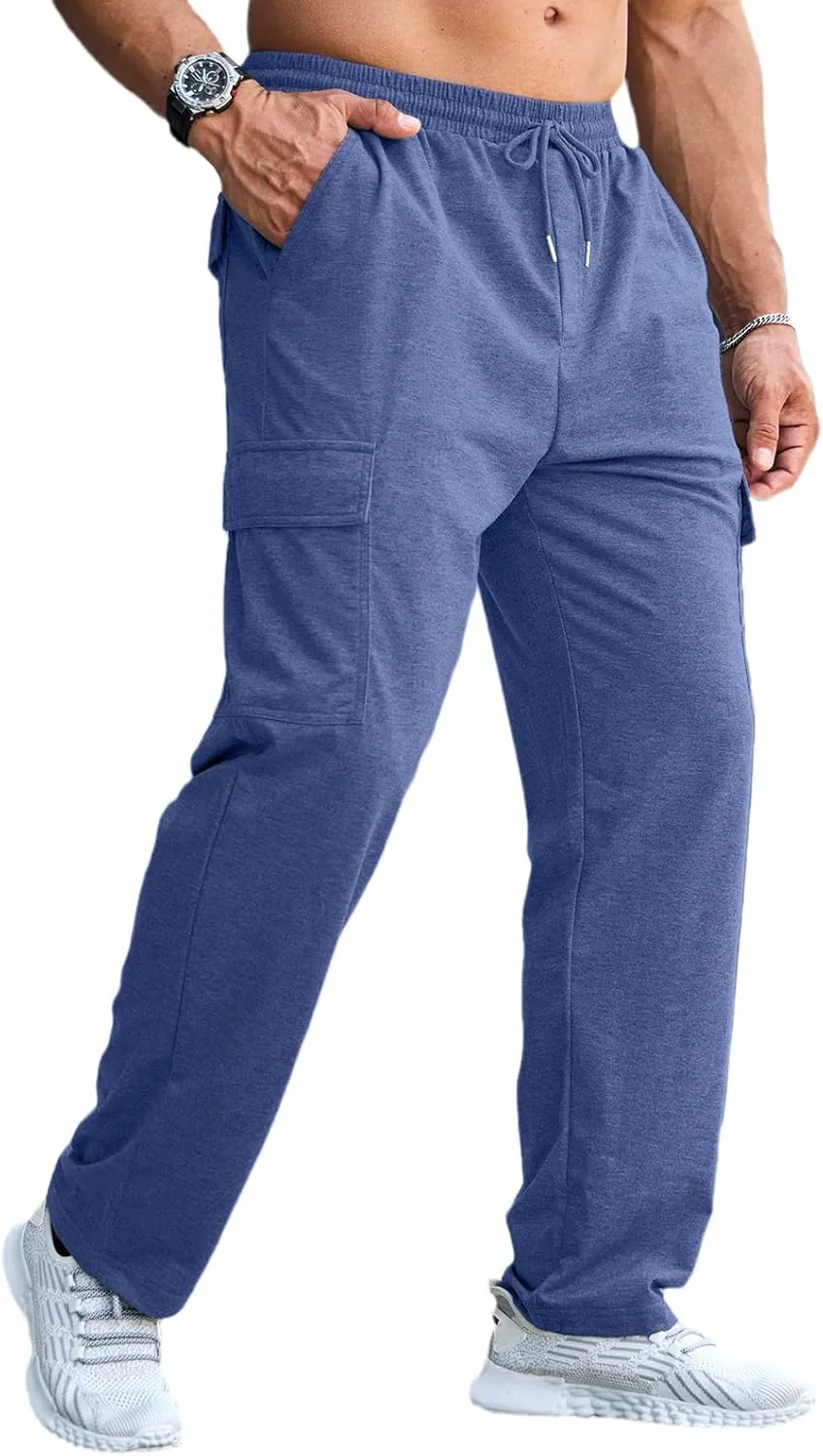 CTU Mens Fashion Baggy Sweatpants Lightweight Workout Cargo Sweatpants Athletic Pants Open Bottom Joggers with Pockets