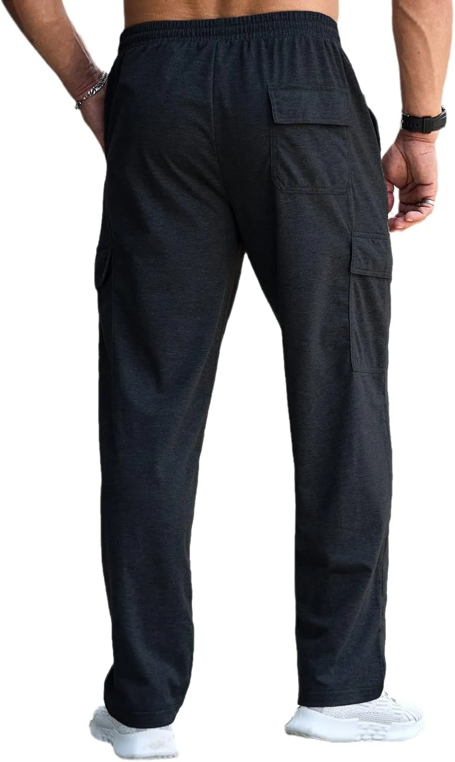 CTU Mens Fashion Baggy Sweatpants Lightweight Workout Cargo Sweatpants Athletic Pants Open Bottom Joggers with Pockets