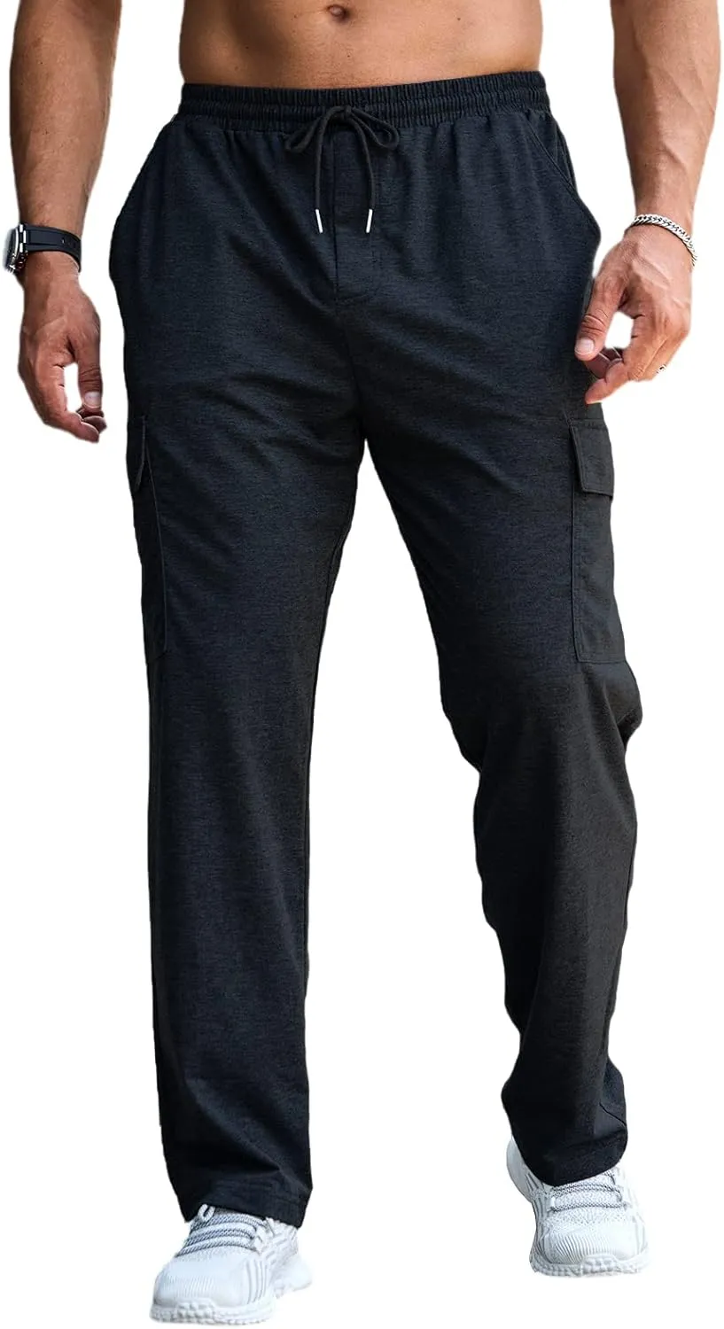 CTU Mens Fashion Baggy Sweatpants Lightweight Workout Cargo Sweatpants Athletic Pants Open Bottom Joggers with Pockets