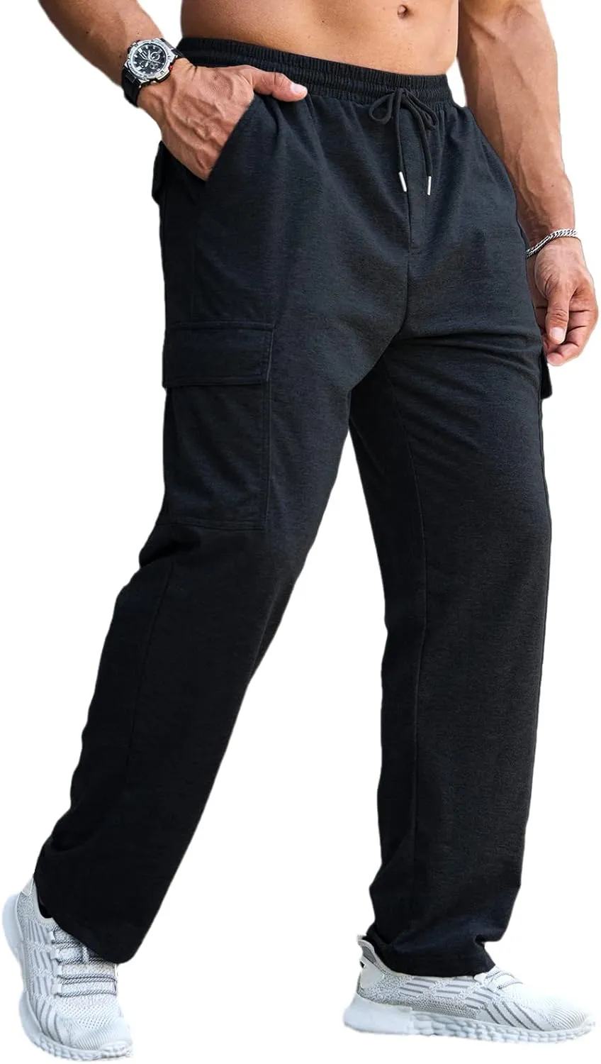 CTU Mens Fashion Baggy Sweatpants Lightweight Workout Cargo Sweatpants Athletic Pants Open Bottom Joggers with Pockets