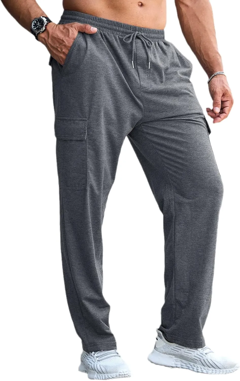 CTU Mens Fashion Baggy Sweatpants Lightweight Workout Cargo Sweatpants Athletic Pants Open Bottom Joggers with Pockets