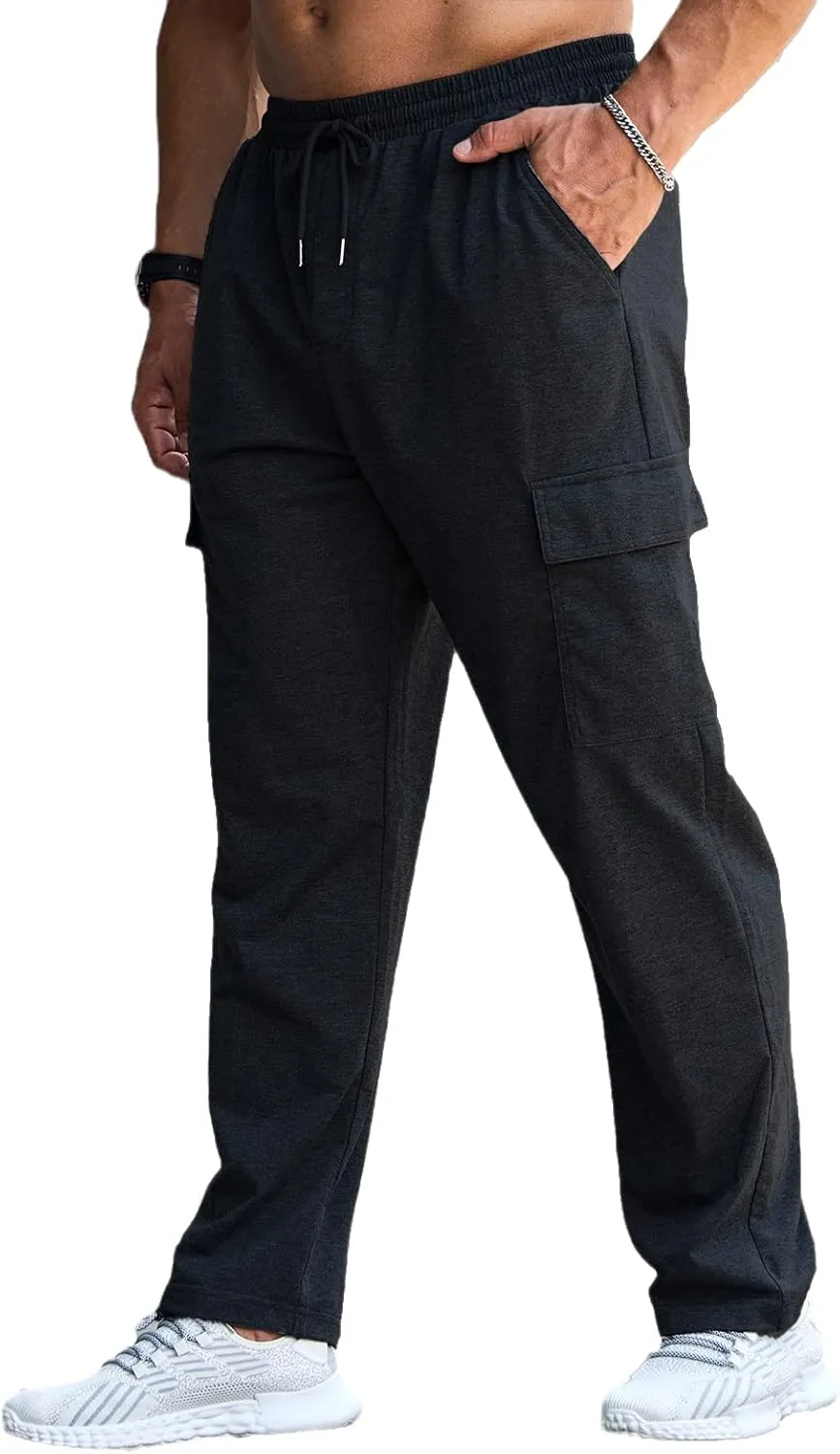 CTU Mens Fashion Baggy Sweatpants Lightweight Workout Cargo Sweatpants Athletic Pants Open Bottom Joggers with Pockets