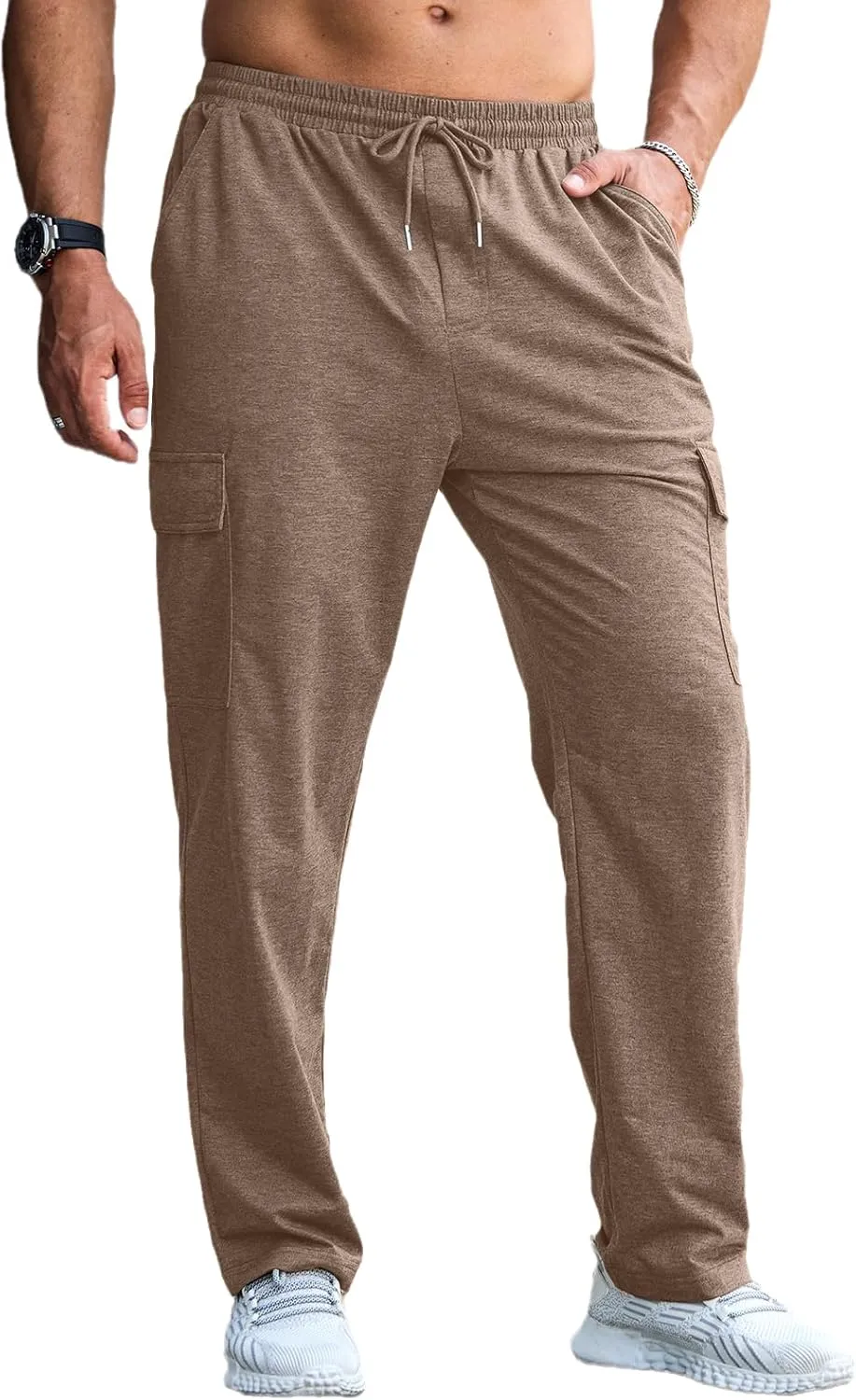 CTU Mens Fashion Baggy Sweatpants Lightweight Workout Cargo Sweatpants Athletic Pants Open Bottom Joggers with Pockets