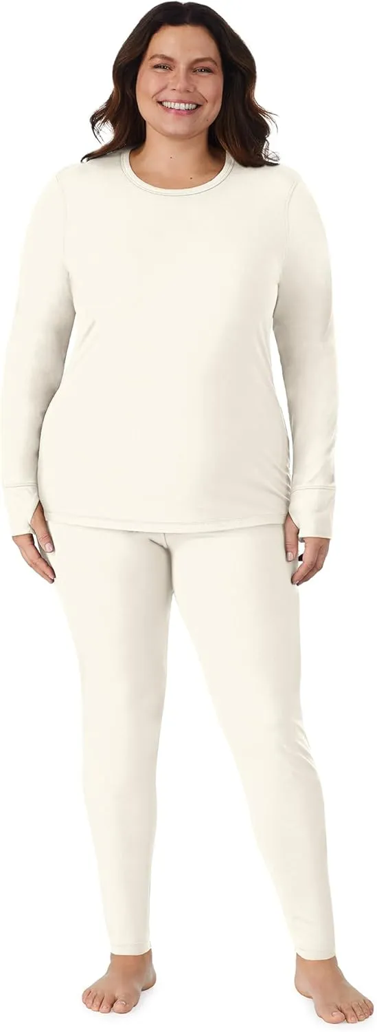 Cuddl Duds Womens Fleece Lined Thermal Base Layer Set – Long Sleeve Shirt & Leggings for Cold Weather – Lounge Set for Women