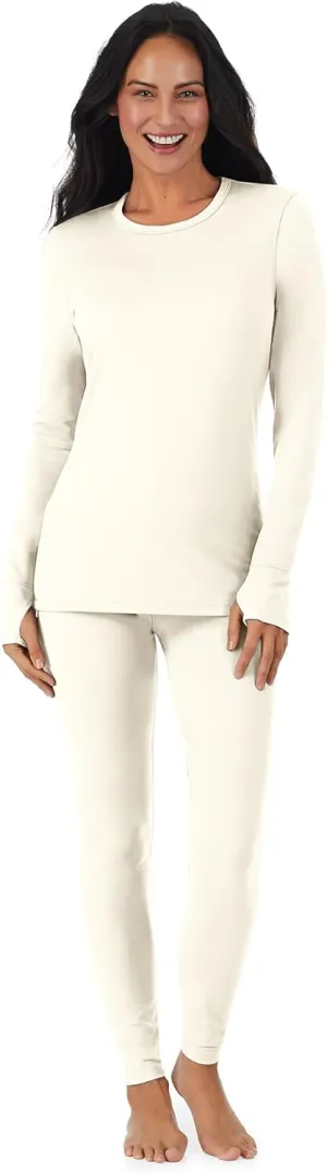 Cuddl Duds Womens Fleece Lined Thermal Base Layer Set – Long Sleeve Shirt & Leggings for Cold Weather – Lounge Set for Women