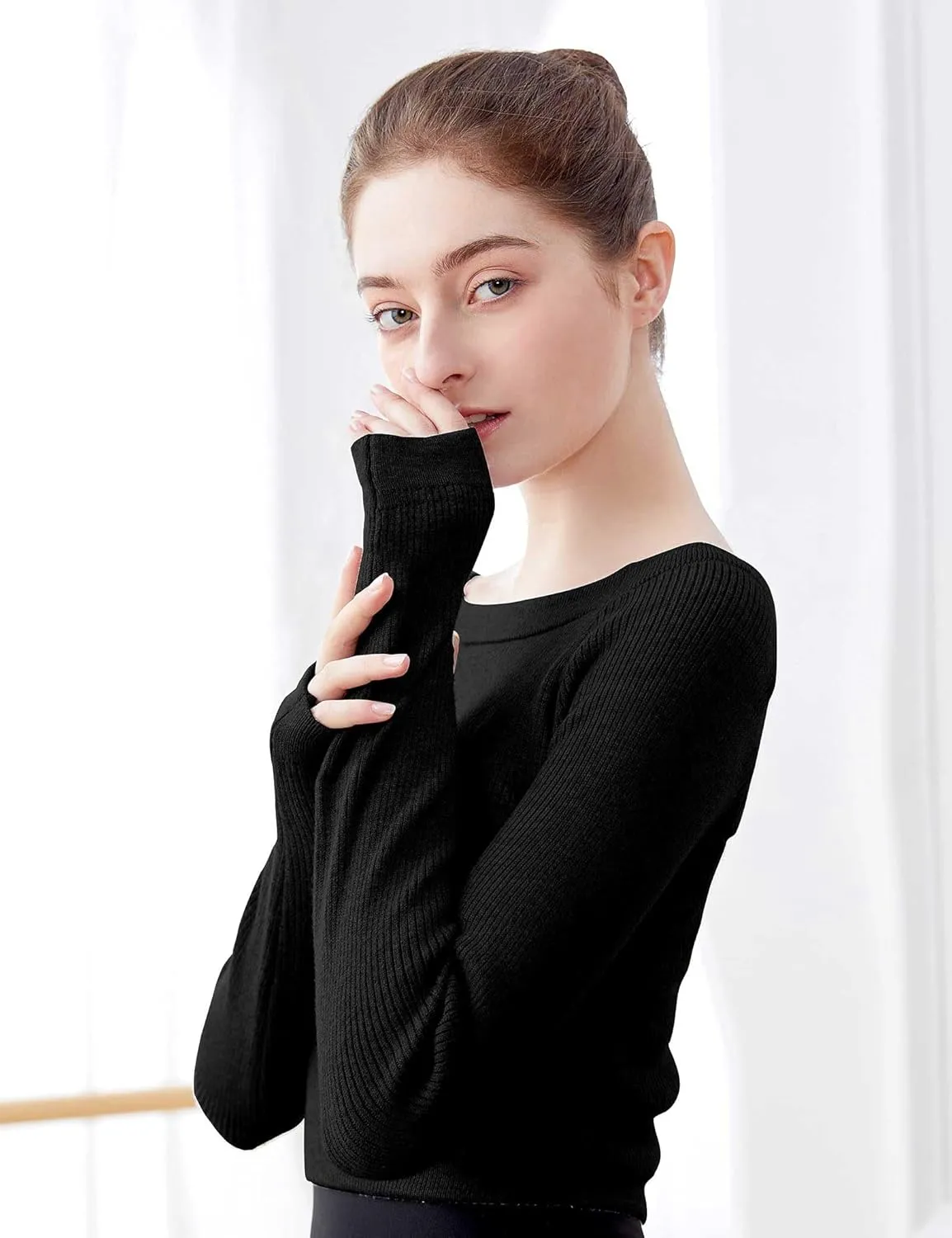 Daydance Teen Girls Women Long Sleeve Dance Sweater Soft Ballet Warm Up Pullover for Leotards