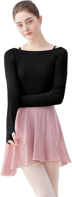 Daydance Teen Girls Women Long Sleeve Dance Sweater Soft Ballet Warm Up Pullover for Leotards