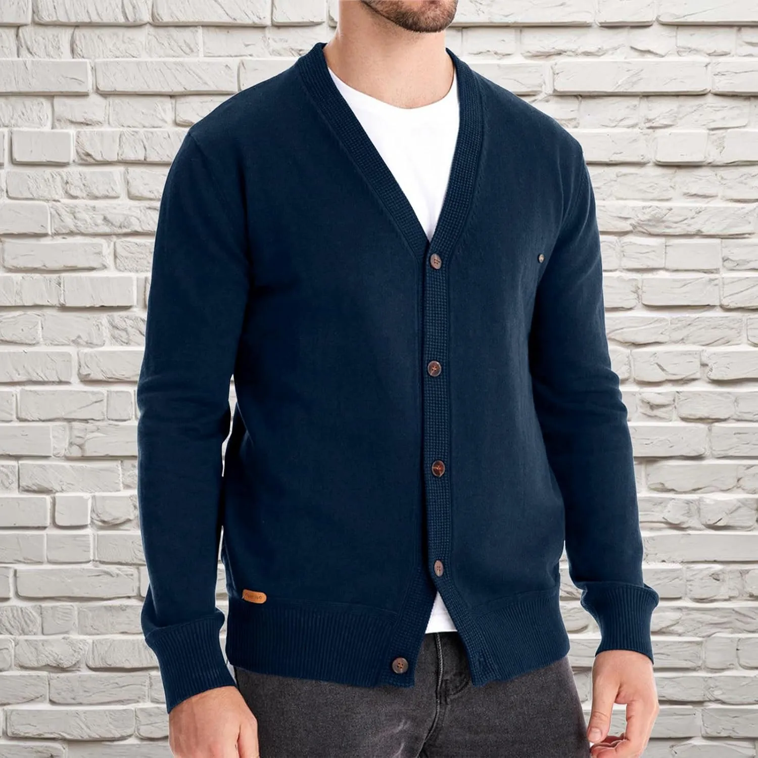 Dgoopd Cardigan Sweaters for Men Button Down Knit Sweater Stand Collar Cardigan Long Sleeve Warm Sweaters with Pockets