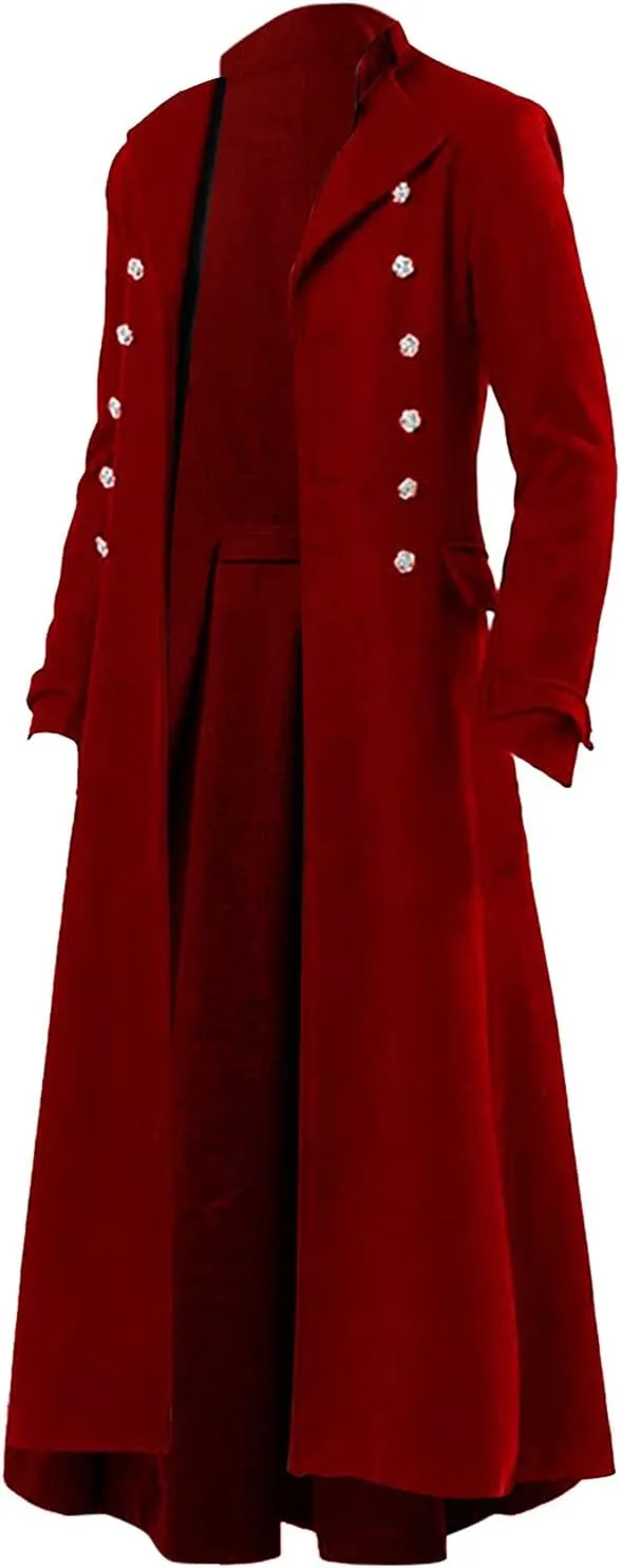 Dgoopd Mens Gothic Steampunk Jacket Medieval Vintage Gothic Tailcoat Fancy Cool Cosplay Costume Retro Renaissance Trench Coat