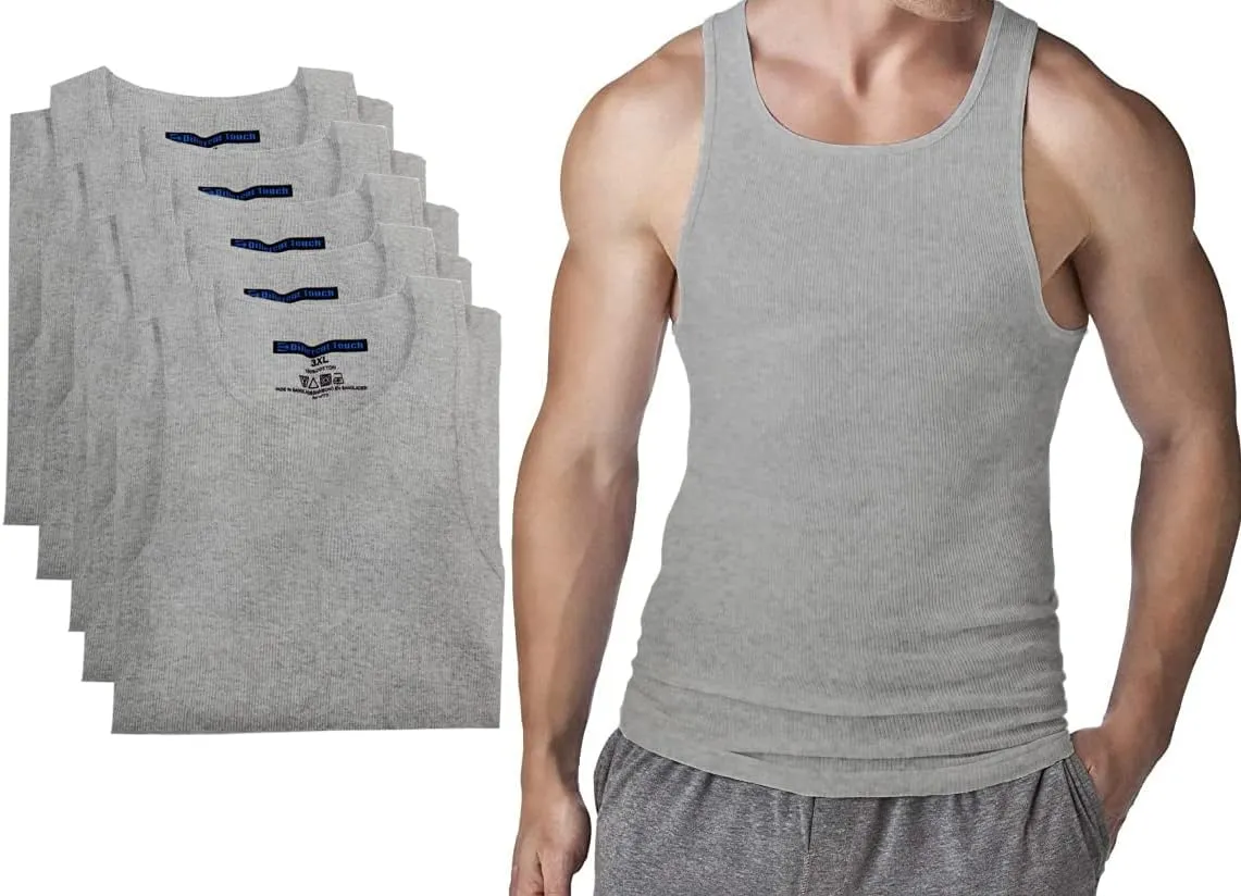 Different Touch 6 Pack Men's Big and Tall Muscle Ribbed Tank Tops A-Shirts Underwear Shirts