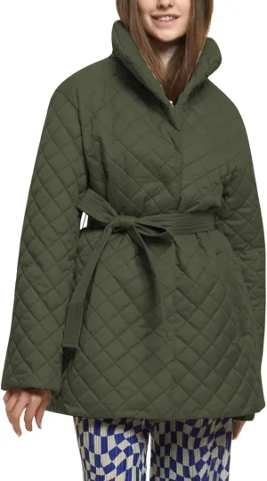 Double Breasted Long Belted Coats Women Long Sleeve Argyle Hoodies Quilted Jacket Maxi Winter Warm Down Coat Outerwear