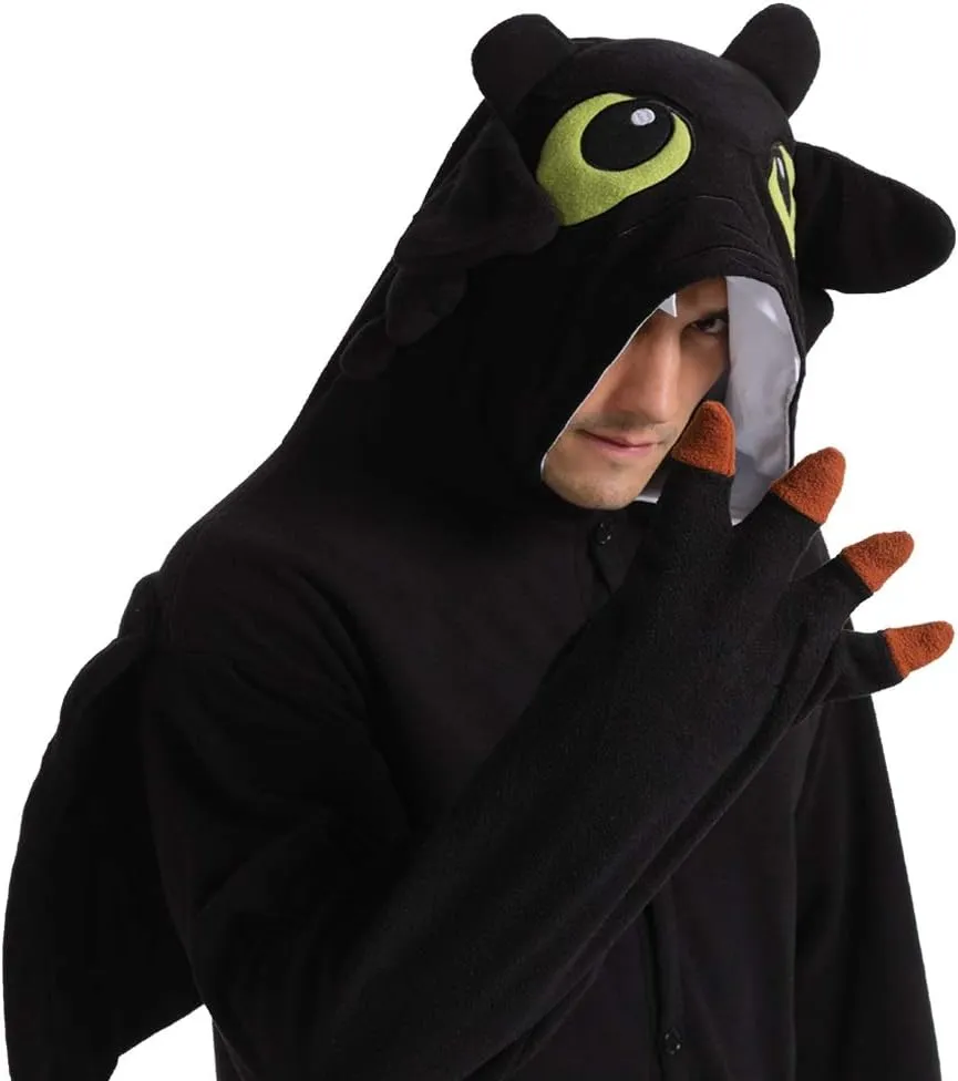 dressfan Animal Dragon Onesie Costume Halloween Cosplay Costume Christmas Pajamas for Unisex Adults Teens Black&White