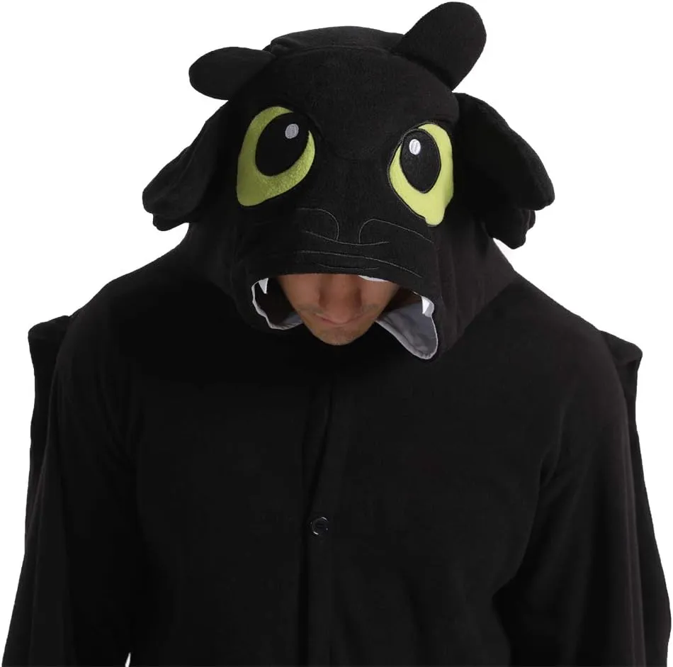 dressfan Animal Dragon Onesie Costume Halloween Cosplay Costume Christmas Pajamas for Unisex Adults Teens Black&White