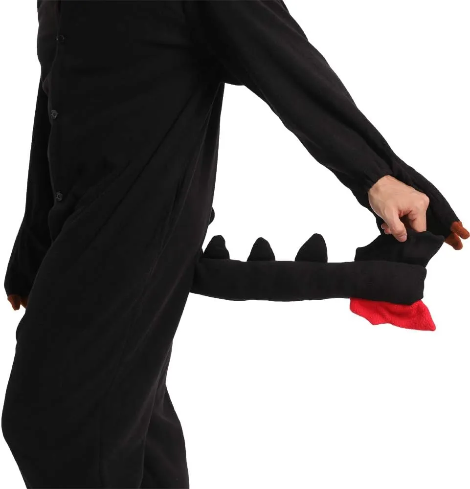 dressfan Animal Dragon Onesie Costume Halloween Cosplay Costume Christmas Pajamas for Unisex Adults Teens Black&White