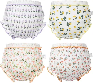 Durio 4Pcs Diaper Covers for Girls Baby Bloomers for Toddler Girls Ruffle Cute Cotton Baby Girl Shorts Toddler Girl Bloomers