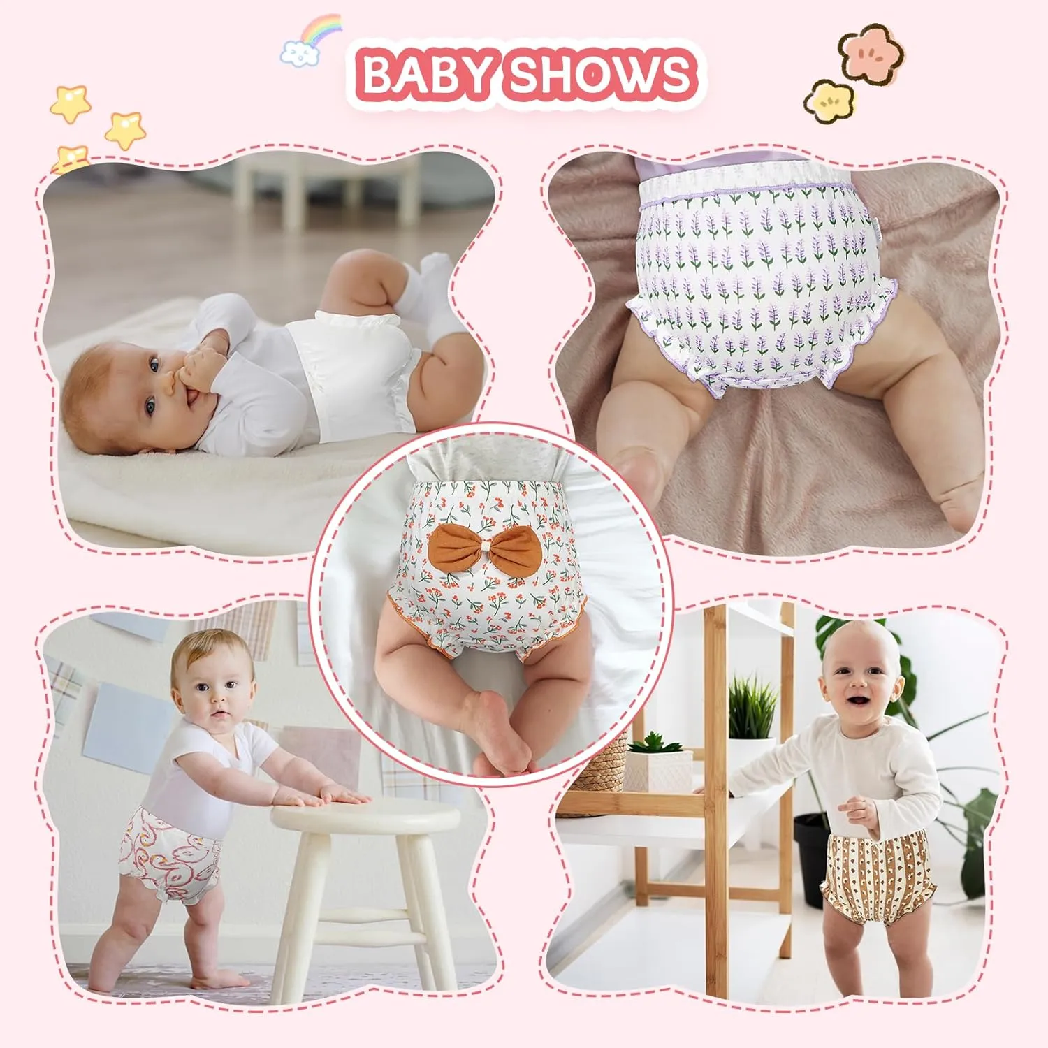 Durio 4Pcs Diaper Covers for Girls Baby Bloomers for Toddler Girls Ruffle Cute Cotton Baby Girl Shorts Toddler Girl Bloomers