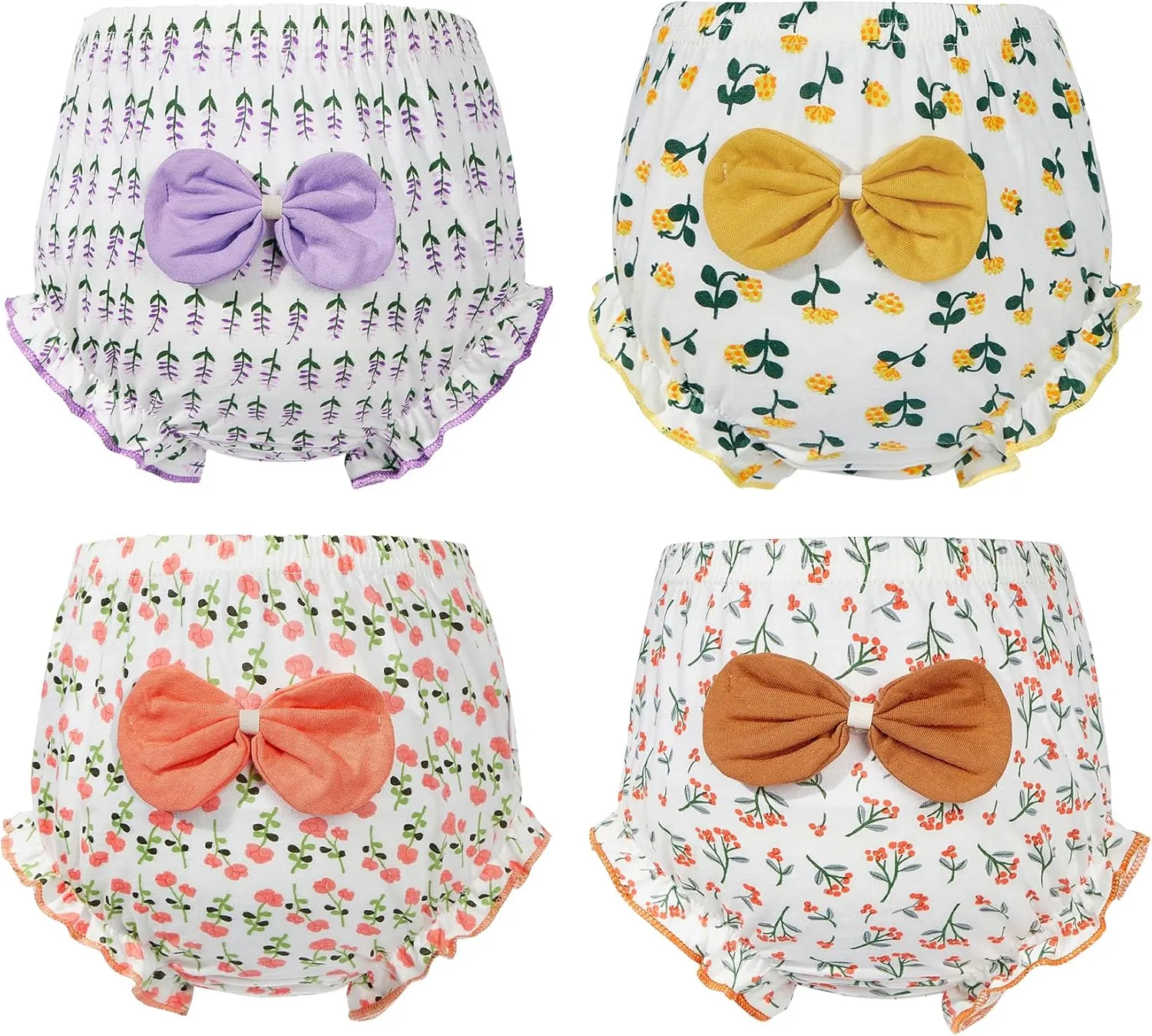 Durio 4Pcs Diaper Covers for Girls Baby Bloomers for Toddler Girls Ruffle Cute Cotton Baby Girl Shorts Toddler Girl Bloomers