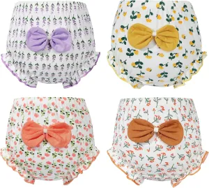 Durio 4Pcs Diaper Covers for Girls Baby Bloomers for Toddler Girls Ruffle Cute Cotton Baby Girl Shorts Toddler Girl Bloomers