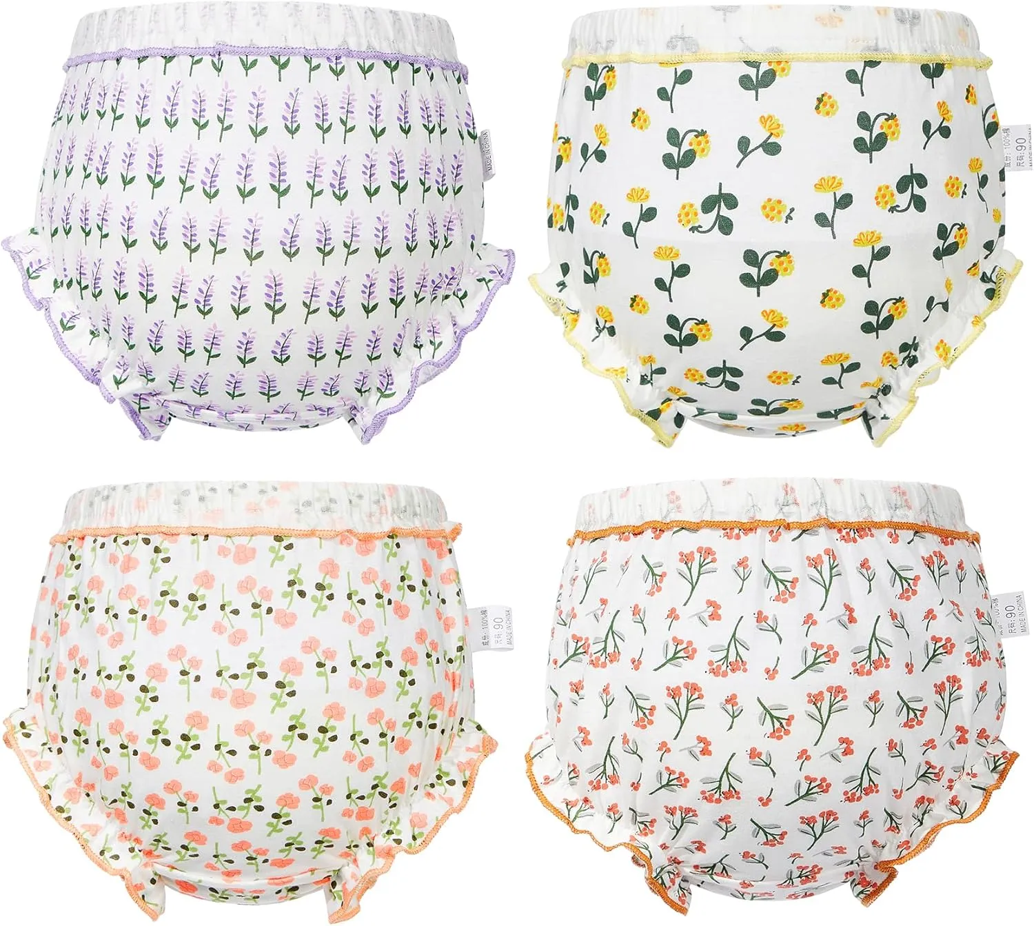 Durio 4Pcs Diaper Covers for Girls Baby Bloomers for Toddler Girls Ruffle Cute Cotton Baby Girl Shorts Toddler Girl Bloomers