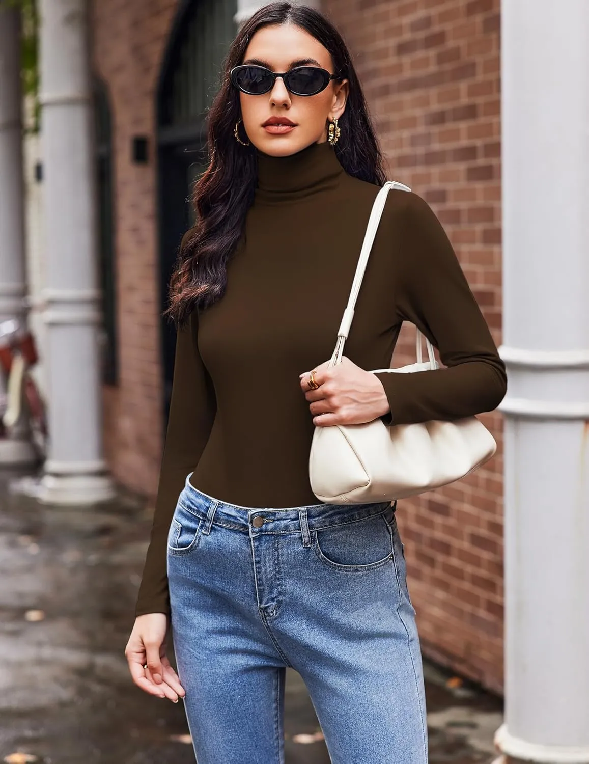 Ekouaer Women's 3 Pack Turtleneck Long Sleeve Shirts Slim Fit Thermal Underwear Tops Lightweight Pullover Tees