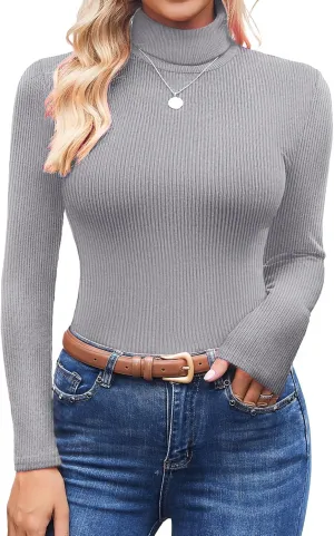Ekouaer Women's Turtleneck Tops Ribbed Pullover Sweater Long Sleeves Shirts Midweight Thermal Underwear Blouse