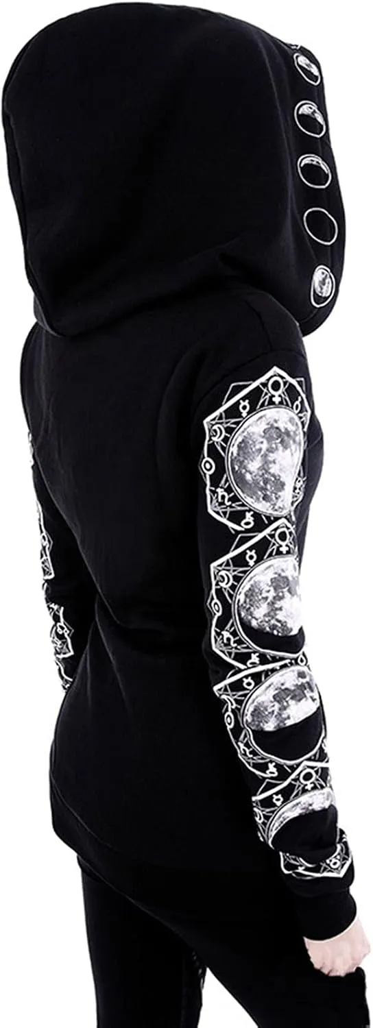 Fashion Gothic Zip Up Hoodies for Women 2024 Punk Halloween Costumes Hooded Jacket Plus Size Long Sleeve