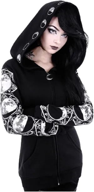 Fashion Gothic Zip Up Hoodies for Women 2024 Punk Halloween Costumes Hooded Jacket Plus Size Long Sleeve