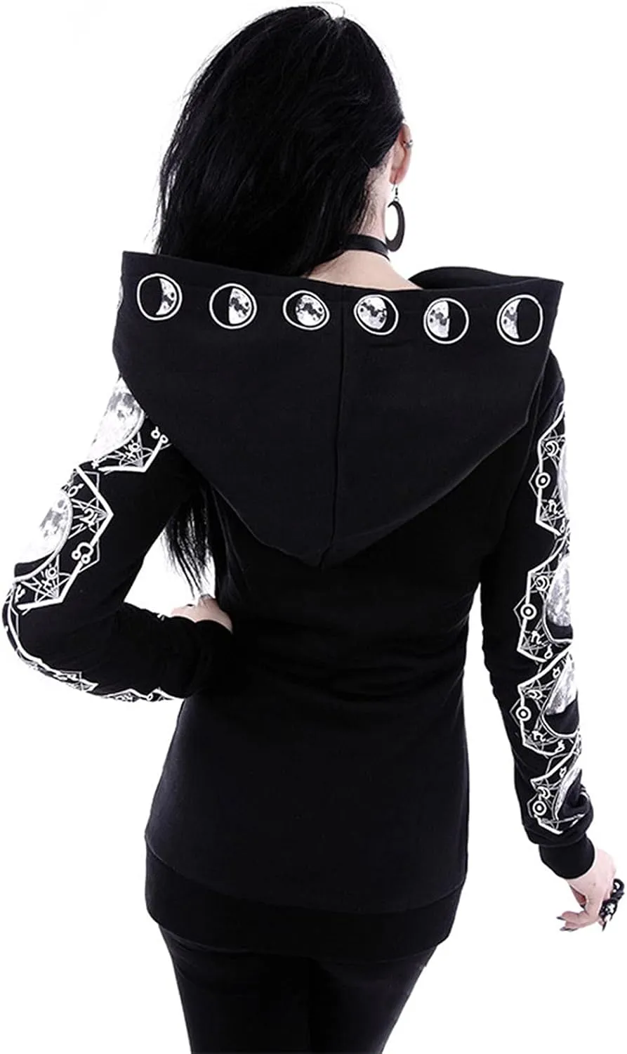 Fashion Gothic Zip Up Hoodies for Women 2024 Punk Halloween Costumes Hooded Jacket Plus Size Long Sleeve