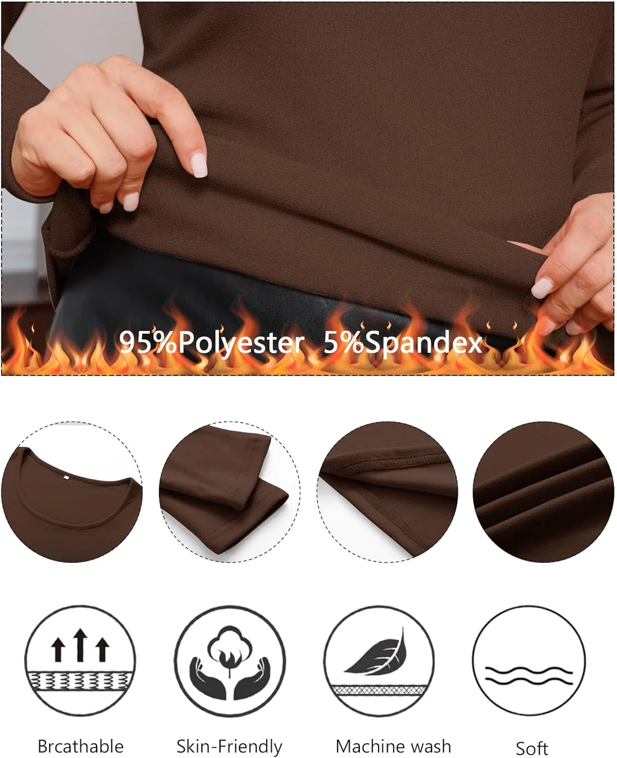 Ficerd 3 Pack Women's Plus Size Thermal Shirts Fleece Lined Scoop Neck Long Sleeve Tops Fitted Winter Base Layer Underwear