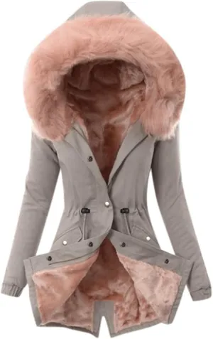 Fleece Lined Parka Coat Coat Lapel Collar Long Sleeve Jacket Vintage Thicken Coat Jacket Womens Winter Quilted