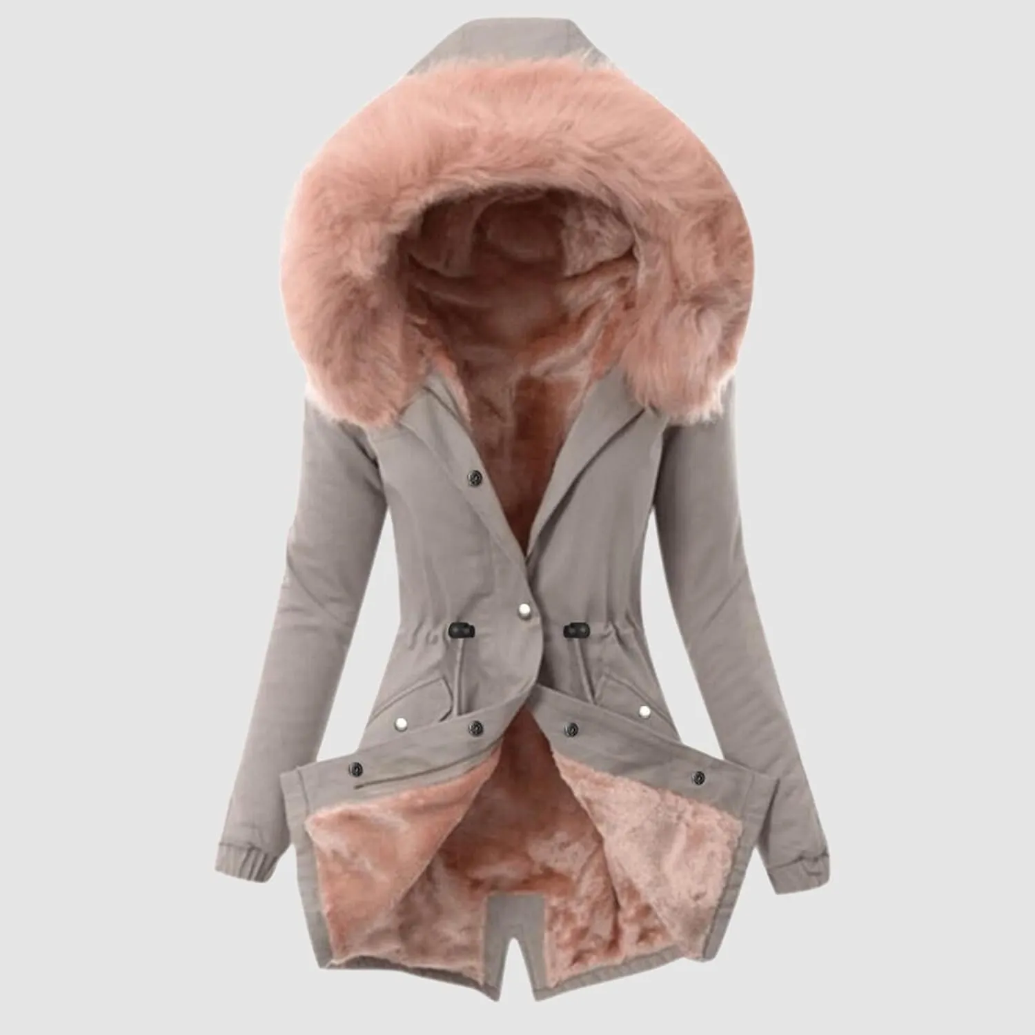 Fleece Lined Parka Coat Coat Lapel Collar Long Sleeve Jacket Vintage Thicken Coat Jacket Womens Winter Quilted