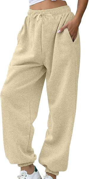 Fleece Lined Sweatpants Womens Elastic High Waist Warm Casual Winter Trousers Thermal Athletic Running Joggers with Pockets