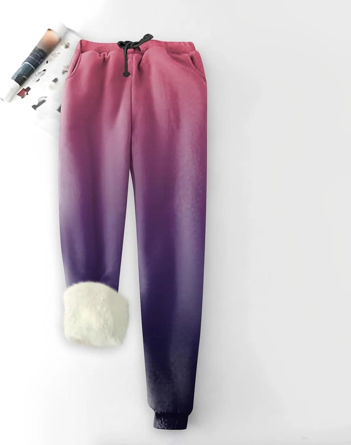 Fleece Sweatpants Women Casual Straight Legs Joggers Petite Pants with Pocket Warm Winter Fleece Lined Pants Clothes