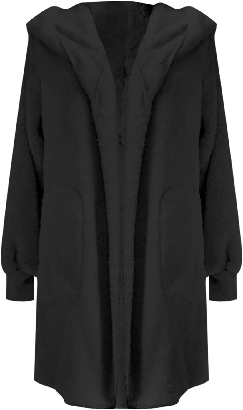 Fuzzy Fleece Jacket Casual Loose Warm Oversize Cardigan Long-Sleeved Lapel Double-Faced Womens Warm Fuzzy Zip Up