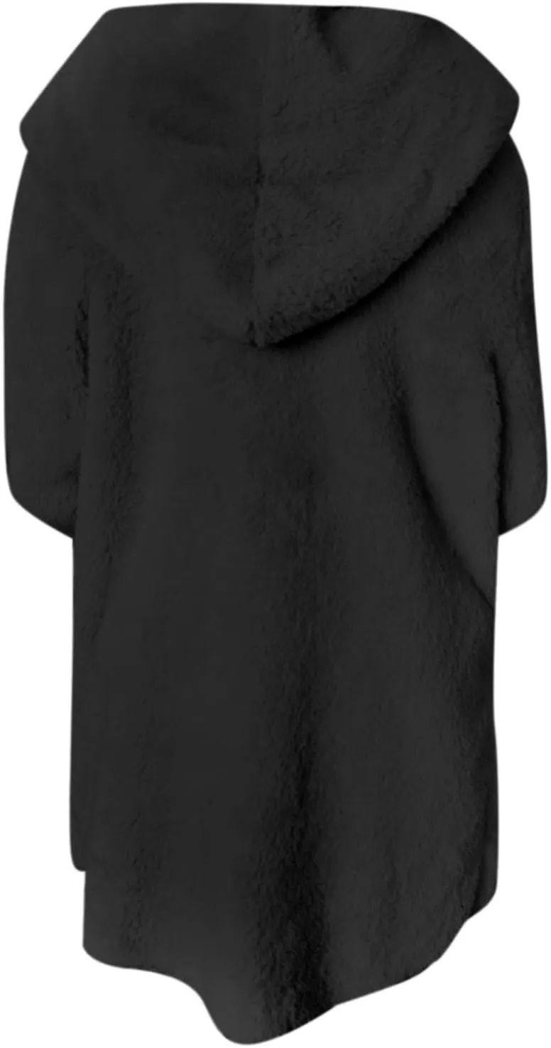 Fuzzy Fleece Jacket Casual Loose Warm Oversize Cardigan Long-Sleeved Lapel Double-Faced Womens Warm Fuzzy Zip Up
