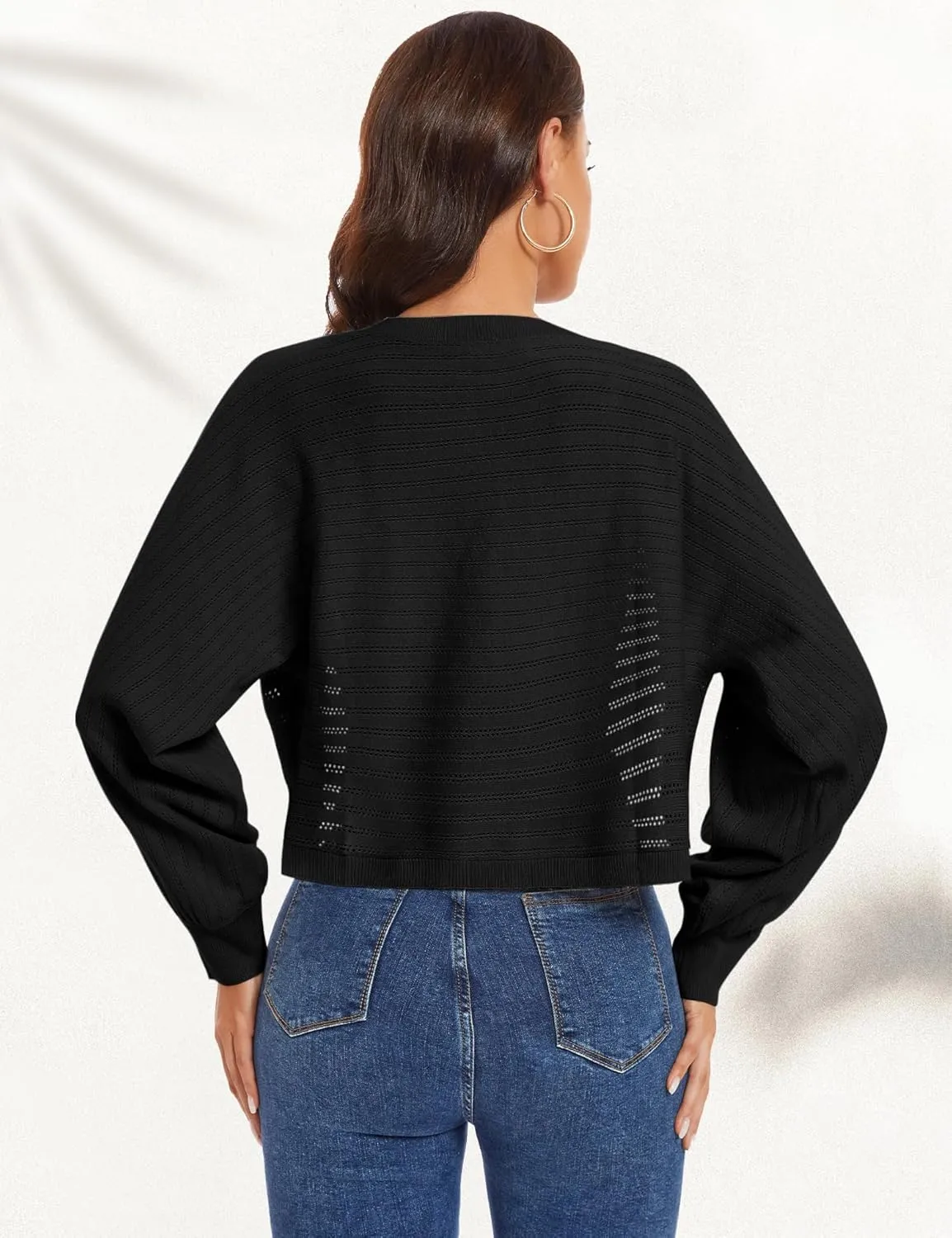 Genhoo Open Front Bolero Shrug for Women Long Sleeve Cropped Cardigan Sweaters Crochet Dressy Cardigans for Dresses