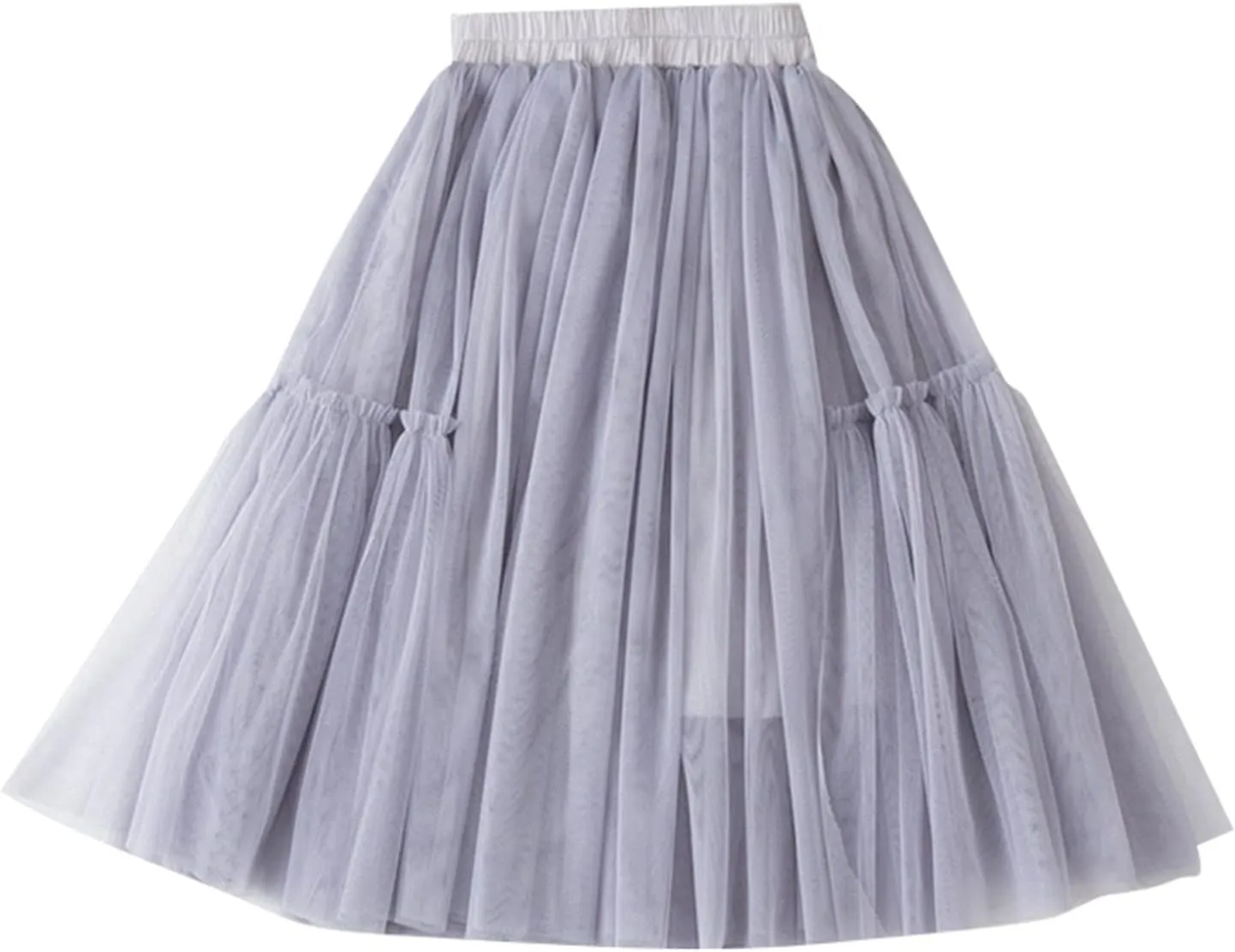 Girls Long Tutu Skirt Petticoat Tiered Ruffle Maxi Skirts Soft Fluffy Skirt Casual A-Line Dress (Grey, 3-4 Years)