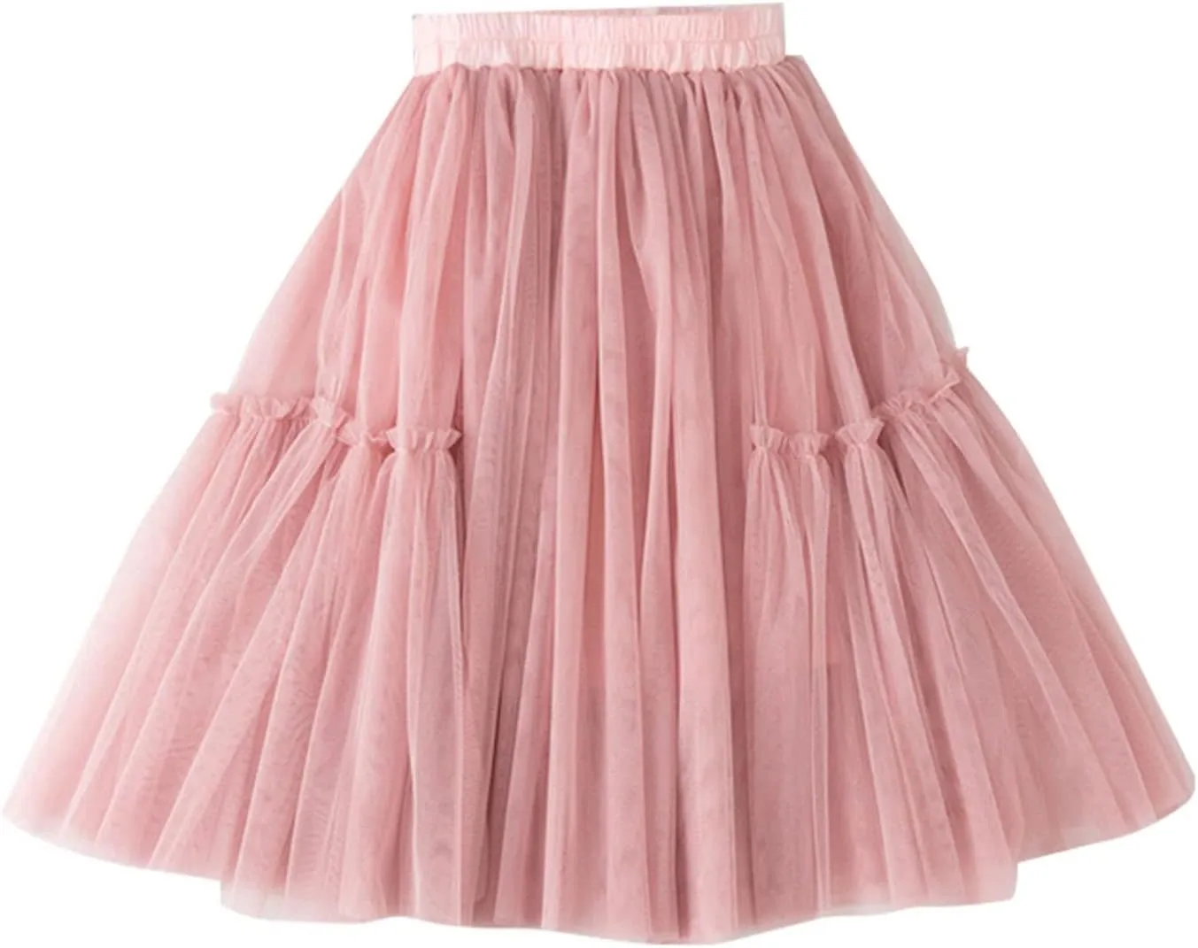 Girls Long Tutu Skirt Petticoat Tiered Ruffle Maxi Skirts Soft Fluffy Skirt Casual A-Line Dress (Pink, 9-10 Years)