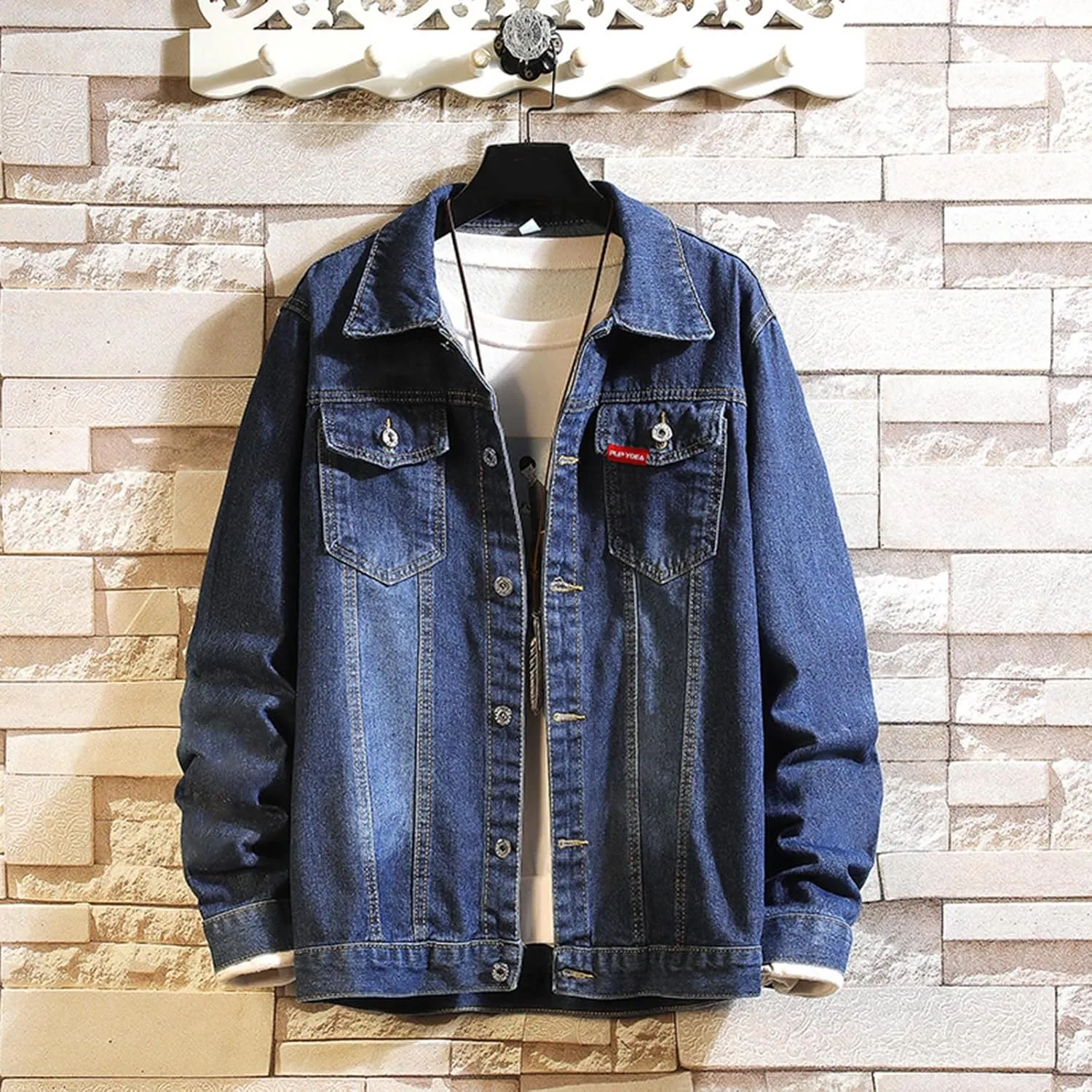 GOKKILRW Mens Casual Solid Cotton Denim Jacket Classic Fit Vintage Distressed Western Cowboy Trucker Jean Coat Jackets