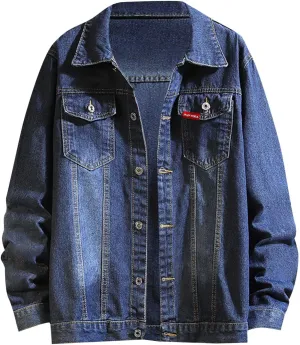 GOKKILRW Mens Casual Solid Cotton Denim Jacket Classic Fit Vintage Distressed Western Cowboy Trucker Jean Coat Jackets