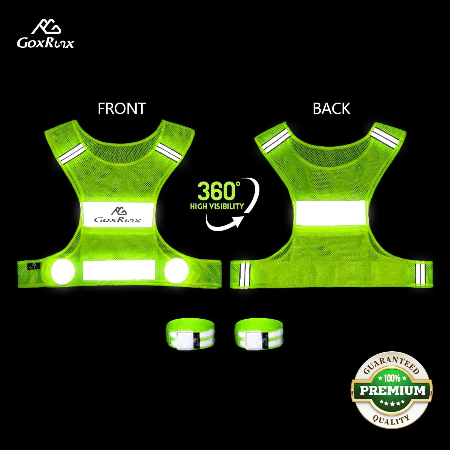 GoxRunx Reflective Vest Running Gear,Lightweight Reflective Safety Vests with Arm Bands