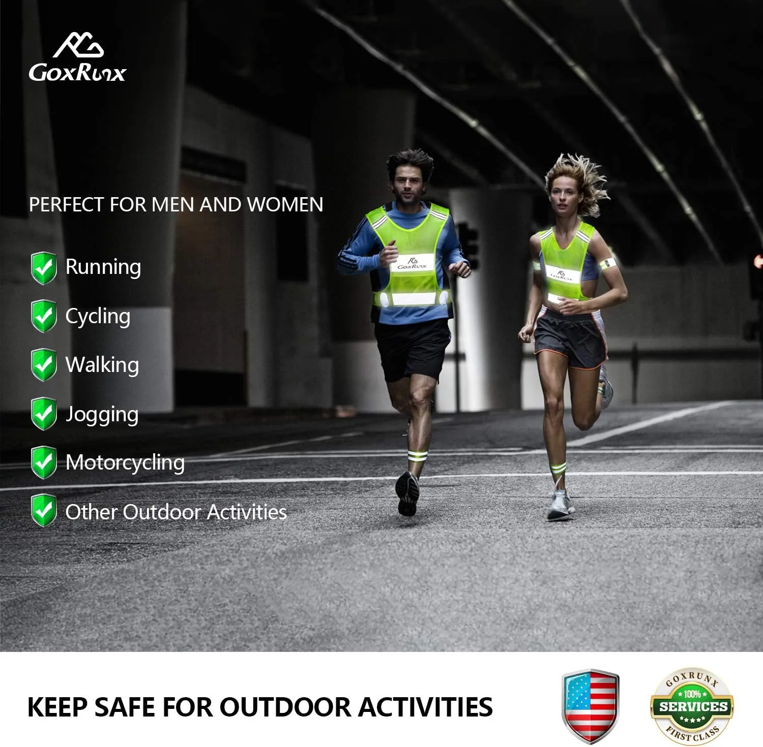 GoxRunx Reflective Vest Running Gear,Lightweight Reflective Safety Vests with Arm Bands