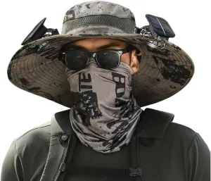 Hat with Fans Solar Power, Wide Brim Solar Fan Outdoor Fishing Hat-Solar & USB Charging, Outdoor Fishing & Beach Sun Hat