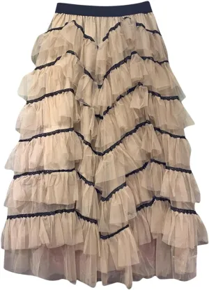 HGps8w Women's Long Maxi Tiered Tulle Skirts Elegant Layered Mesh Ballet Prom Party Tulle Tutu A-line Midi Skirt