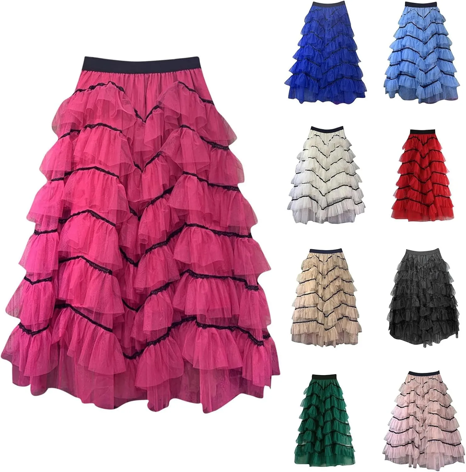HGps8w Women's Long Maxi Tiered Tulle Skirts Elegant Layered Mesh Ballet Prom Party Tulle Tutu A-line Midi Skirt