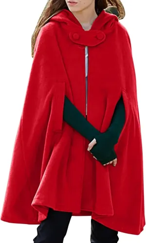 Hooded Medium Women Cape Winter Vintage Overcoat Fashion Button Cloak Woolen Coat Full Zip Fleece for Women Womens Coat