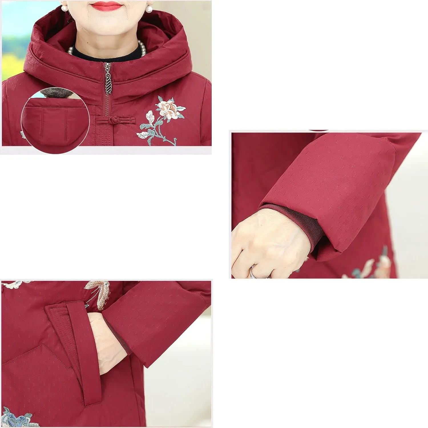 Hooded Puffer Jacket Middle-aged and Elderly Mothers Insulated Down Coat Casual Outdoor Wear