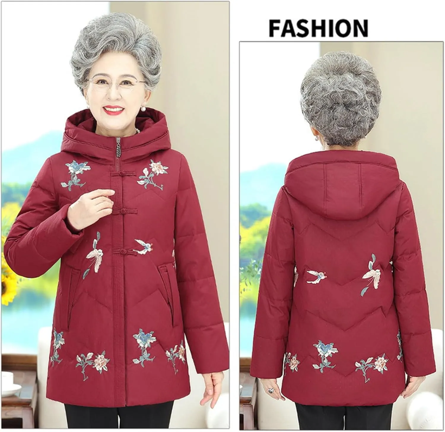 Hooded Puffer Jacket Middle-aged and Elderly Mothers Insulated Down Coat Casual Outdoor Wear