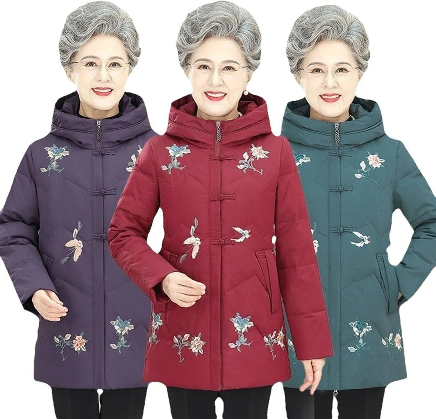 Hooded Puffer Jacket Middle-aged and Elderly Mothers Insulated Down Coat Casual Outdoor Wear